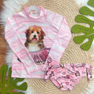 Linha Praia - Biquíni com Proteção UV50+ e Calcinha - Cachorrinha - Rosa